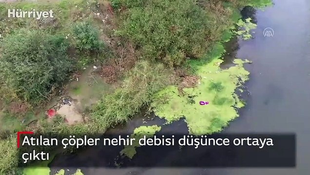 Atılan çöpler nehir debisi düşünce ortaya çıktı