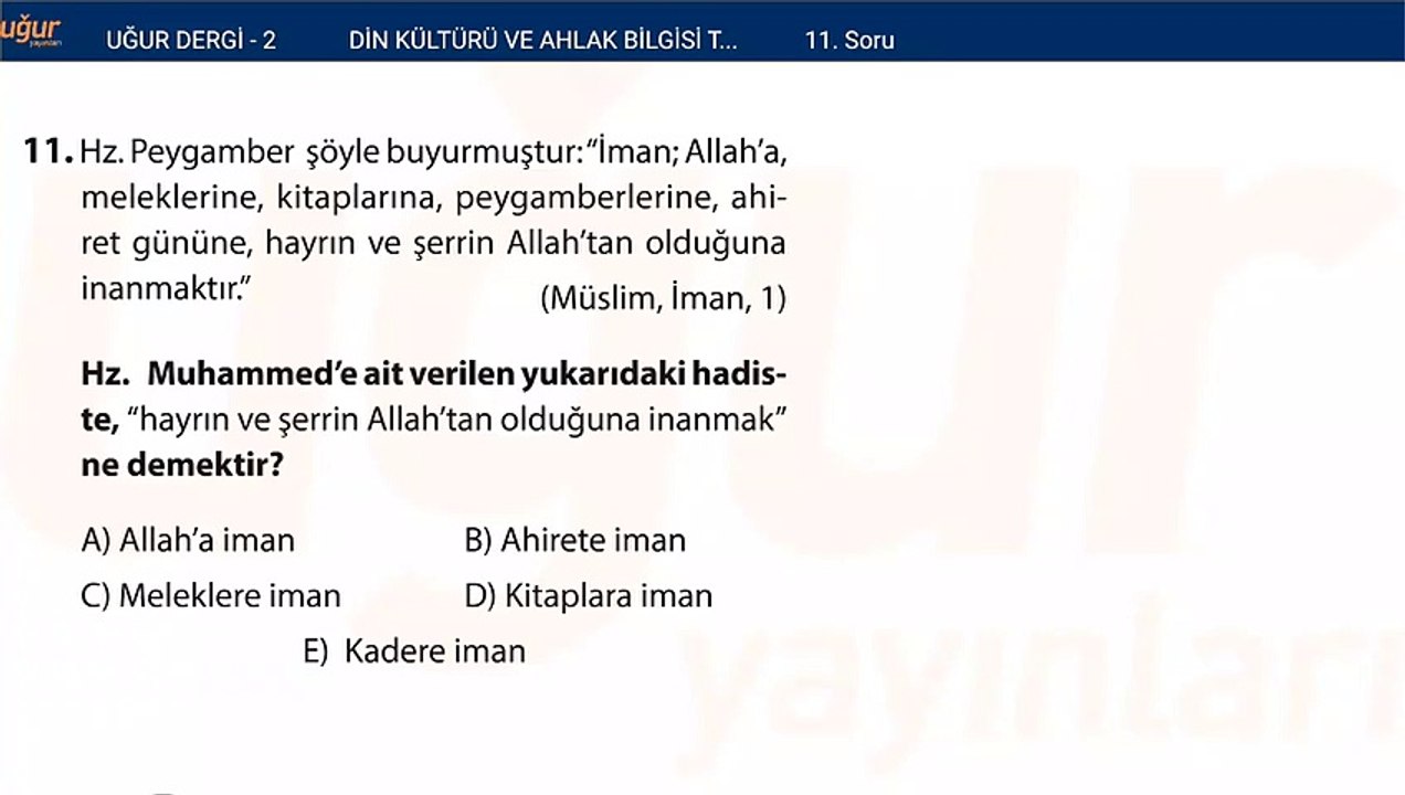 Din Kültürü ve Ahlak Bilgisi - Test1 - Soru: 11