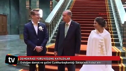 Demokrasi Nöbeti'ne gelen çifti Cumhurbaşkanlığı Sarayı'nda kabul etti