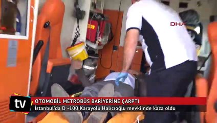 Otomobil, metrobüs bariyerine çarptı