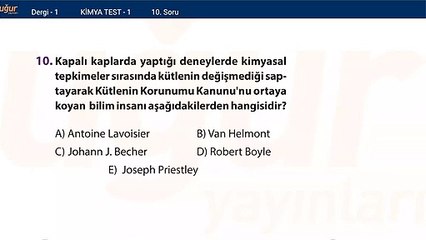 Kimya - Test 1 Soru:10