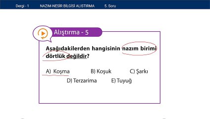 Türk Edebiyatı-Nazım Nesir Bilgisi Alıştırmalar Soru:5