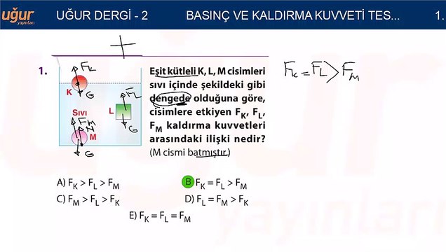 Fizik - Basınç ve Kaldrıma Kuvveti Test 2 Soru: 11