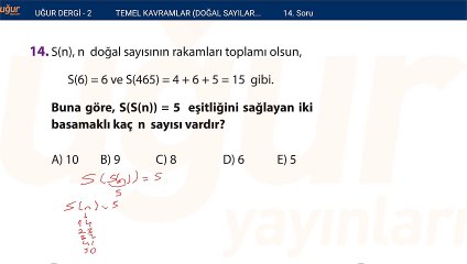 Temel kavramlar - Doğal sayılar - Tam sayılar alıştırma Test : 2 Soru: 14