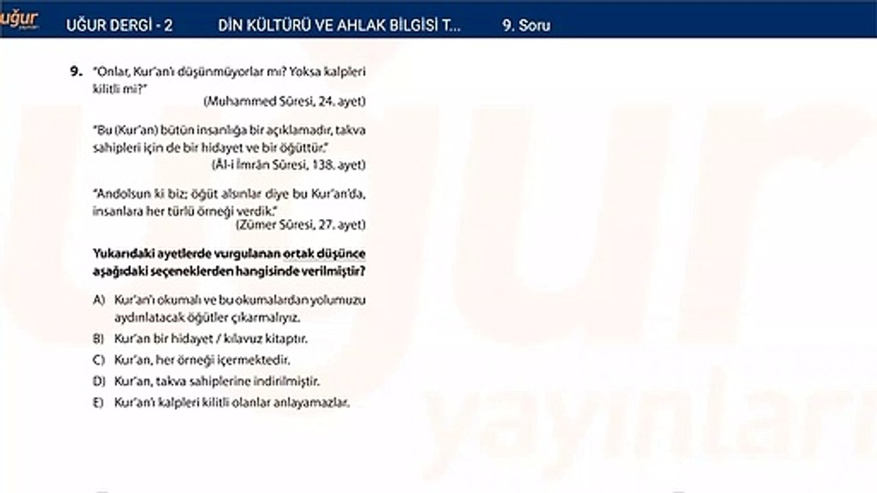 Din Kültürü ve Ahlak Bilgisi - Test1 - Soru: 9