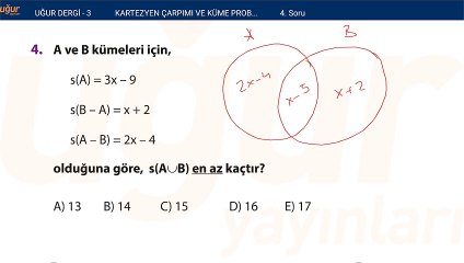 Matematik - Kartezyen çarpımı ve Küme Problemleri - Test soru : 4