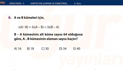 Matematik - Kartezyen çarpımı ve Küme Problemleri - Test soru : 6