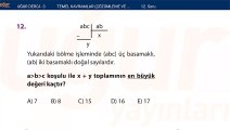 Temel Matematik - Çözümleme ve Dört İşlem - Test2 soru : 12