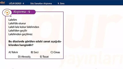 Türk Edebiyatı - Söz Sanatları Alıştırmalar : 9