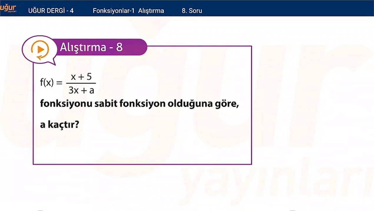 Matematik - Fonksiyonlar 1  Alıştırma Soru: 8