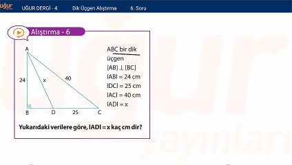 Geometri - Dik Üçgen Alıştırma Soru: 6
