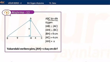 Geometri - Dik Üçgen Alıştırma Soru: 12