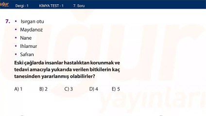 Kimya – Test 1 Soru: 7