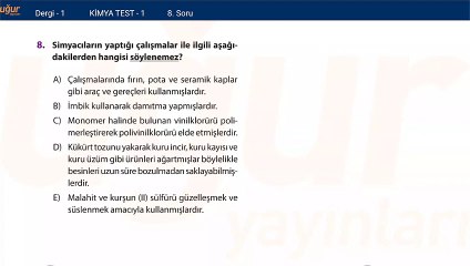 Kimya – Test 1 Soru: 8