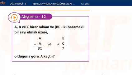 Temel Matematik - Temel kavramlar Çözümleme ve Dört İşlem Alıştırmalar : 12