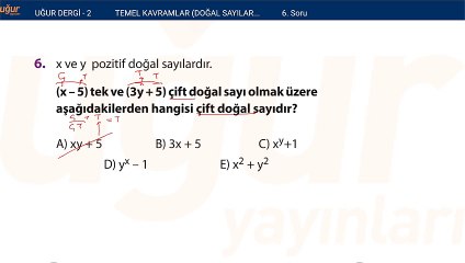 Temel kavramlar - Doğal sayılar - Tam sayılar alıştırma Test : 2 Soru: 6