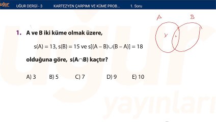 Matematik - Kartezyen çarpımı ve Küme Problemleri - Test soru : 1