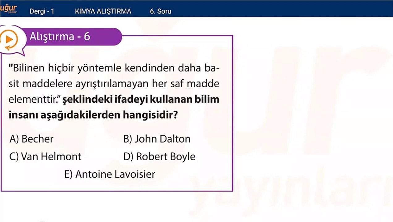 Kimya - Kimyanın Gelişimi ve Alıştırmalar soru: 6