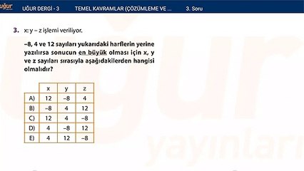 Temel Matematik - Çözümleme ve Dört İşlem - Test2 soru : 3