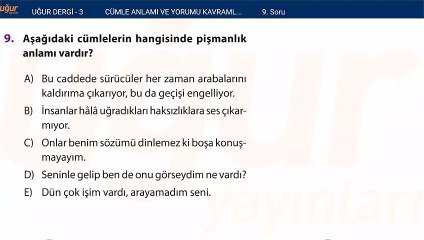 Türkçe - Cümle Anlamı ve Yorumu Kavramlar Test - Soru : 9
