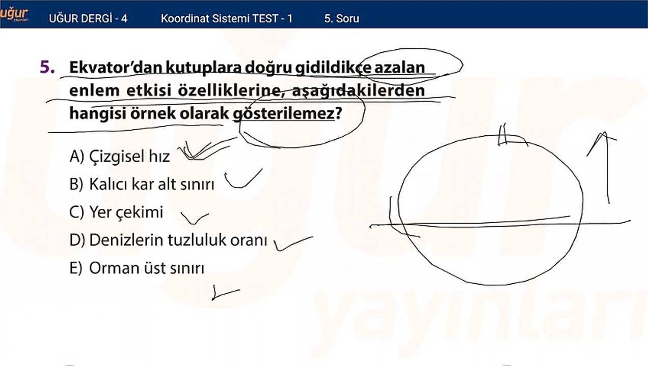 Coğrafya - Koordinat Sistemi Test 1 Soru: 5