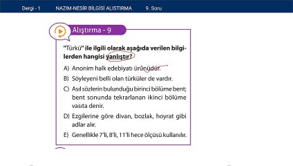 Türk Edebiyatı-Nazım Nesir Bilgisi Alıştırmalar Soru:9