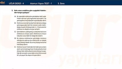 Kimya - Atomun Yapısı Test 1 Soru: 5
