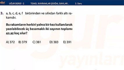 Temel kavramlar - Doğal sayılar - Tam sayılar alıştırma Test : 2 Soru: 3