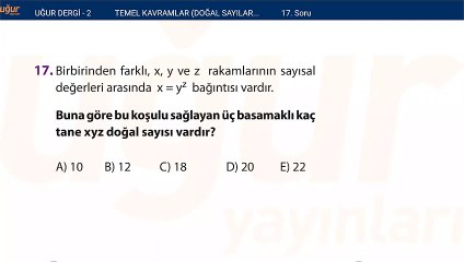 Temel kavramlar - Doğal sayılar - Tam sayılar alıştırma Test : 2 Soru: 17