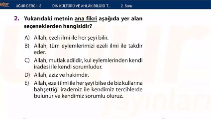 Din Kültürü ve Ahlak Bilgisi Test Soru : 2