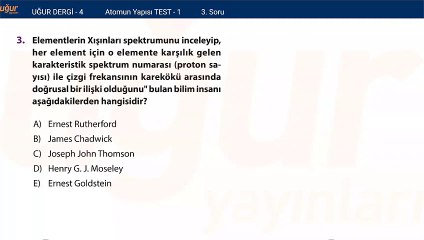 Kimya - Atomun Yapısı Test 1 Soru: 3