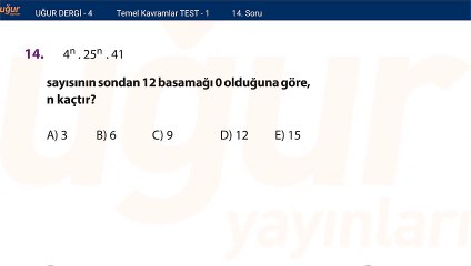 Temel Matematik - Temel Kavramlar Test 1 - Soru: 14