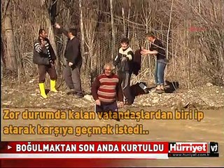 DEREYİ İPLE GEÇMEK İSTERKEN AZ DAHA BOĞULACAKTI