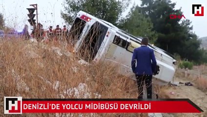 Denizli'de yolcu midibüsü devrildi