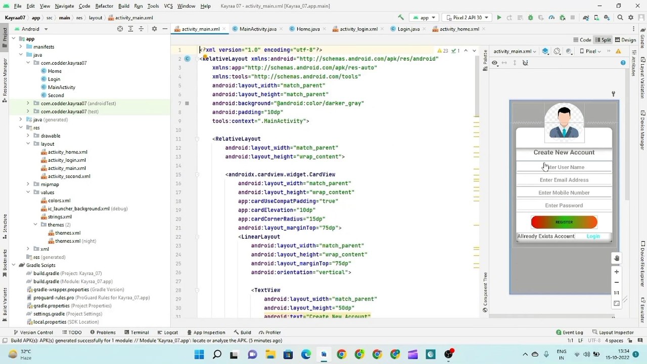 How To Create Login and Register Page in android studio | Login Page in ...