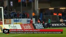 Futbolcu, korner direğini taraftara fırlattı!