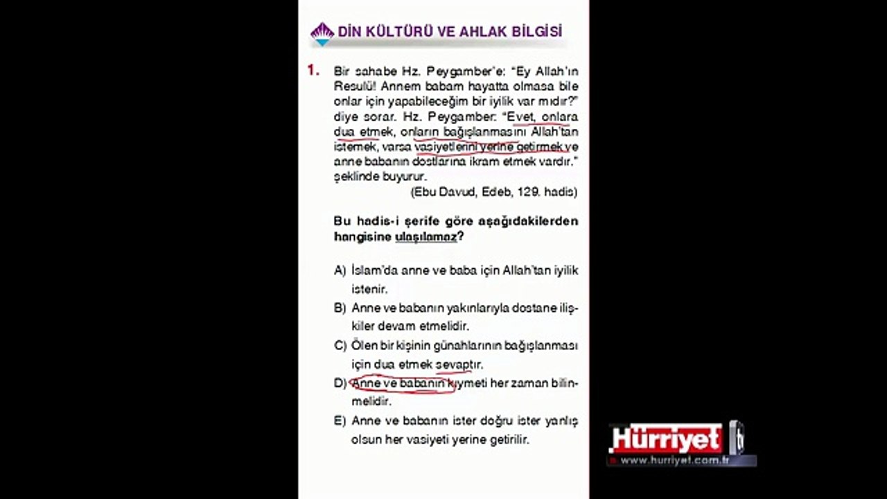 DİN KÜLTÜRÜ VE AHLAK BİLGİSİ SORULARININ ÇÖZÜMLERİ