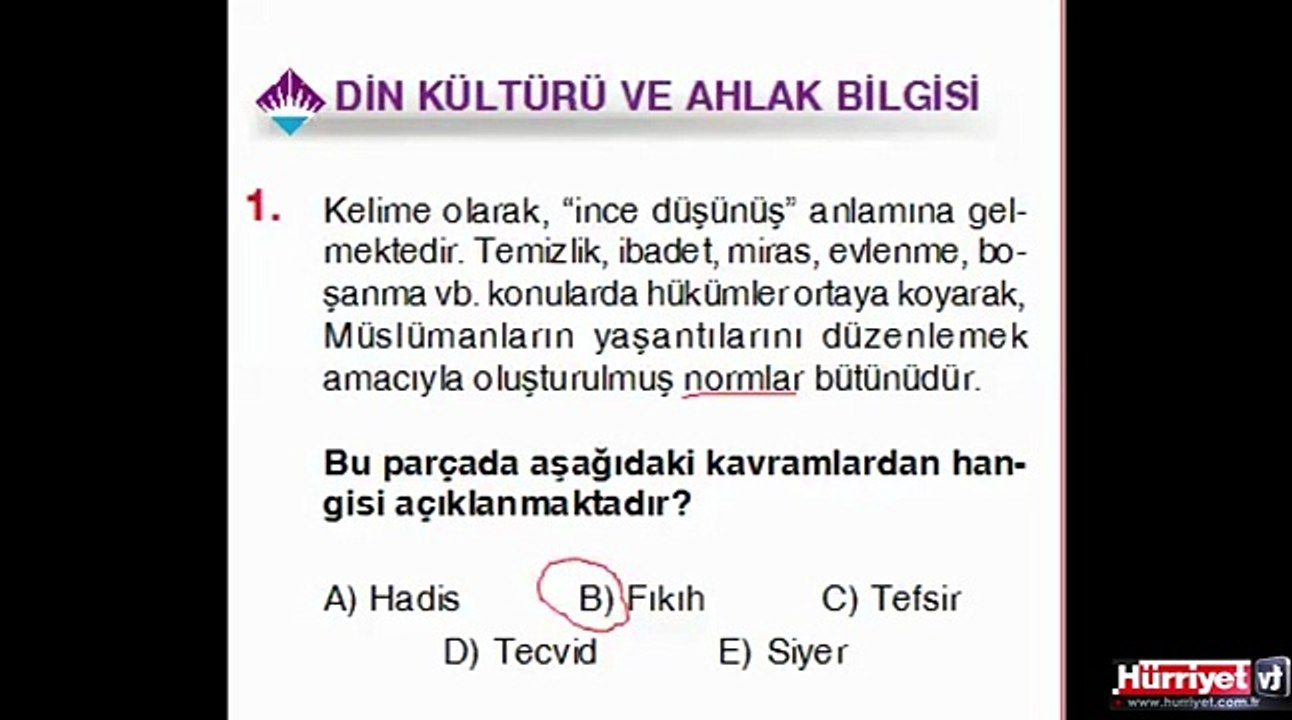 DİN KÜLTÜRÜ VE AHLAK BİLGİSİ SORULARININ ÇÖZÜMLERİ