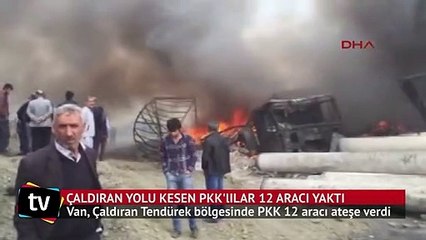 Doğubayazıt- Çaldıran yolunu kesen PKK'lılar 12 aracı yaktı