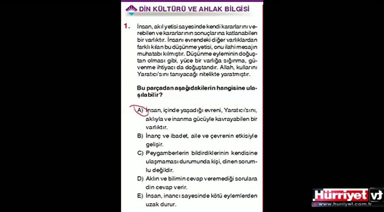 DİN KÜLTÜRÜ VE AHLAK BİLGİSİ SORULARININ ÇÖZÜMLERİ