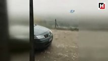 Yumurta büyüklüğünde yağan dolu, aracın camını kırdı