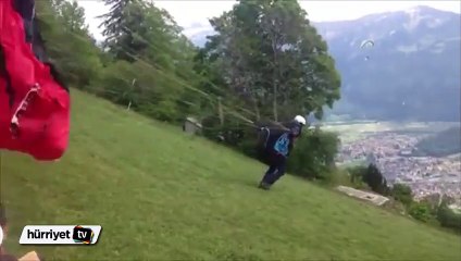 Yamaç paraşütü yaparken böyle düştü