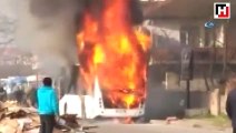 Özel halk otobüsü alev alev yandı