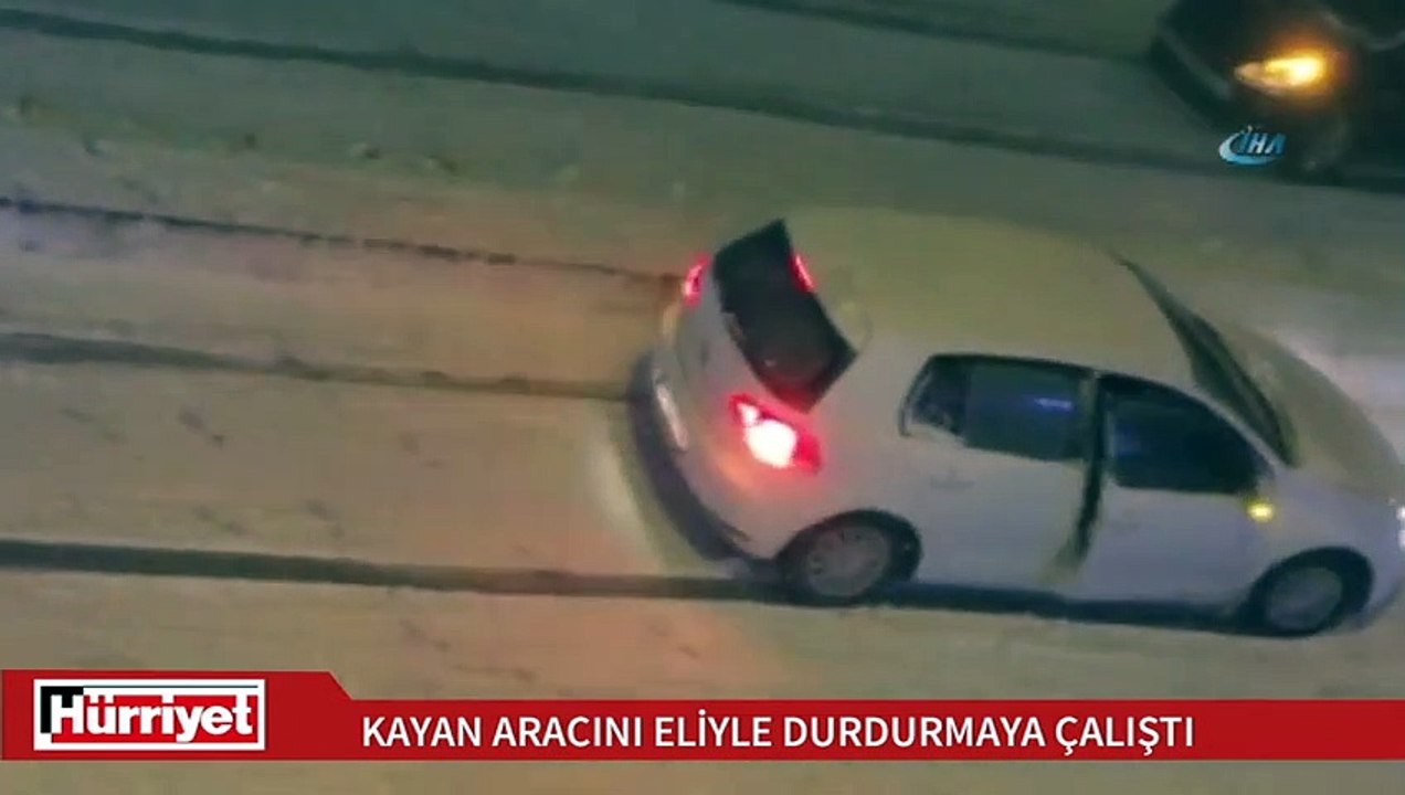 Kayan aracı durdurmaya çalışan şahsın ölümden döndüğü anlar kamerada