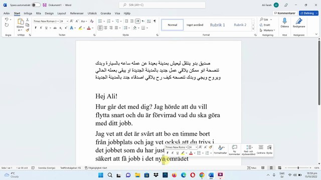 Sfi Kurs d 2022 - موضوع سويدي عن صديق بدو ينتقل ليعيش بمدينة بعيدة عن عمله ساعه بالسيارة