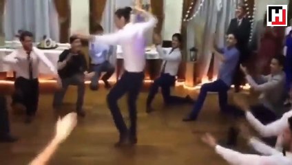 Uruguayan groom and friends show off choreography to traditional Turkish 'Erik Dalı' song at wedding