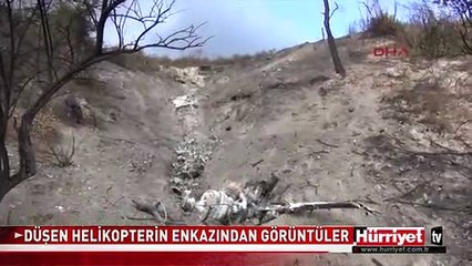 DÜŞEN HELİKOPTERİN ENKAZI BÖYLE GÖRÜNTÜLENDİ