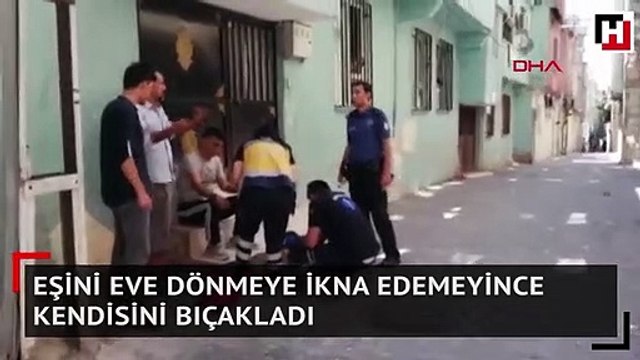 Eşini ikna edemeyince kendisini bıçakladı