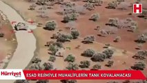 Esad rejimine ait tank ile muhaliflerin zırhlı aracı arasında kovalamaca