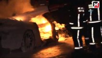 Lüks otomobil alev alev böyle yandı yandı: 4 yaralı
